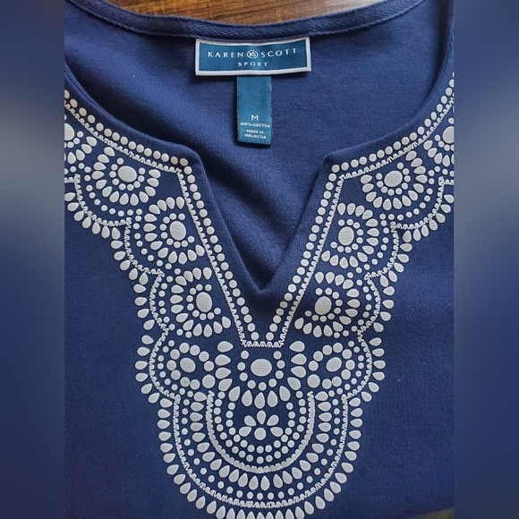 Karen Scott Blue Midi Dress with White Embroidery Size M - Picture 5 of 5